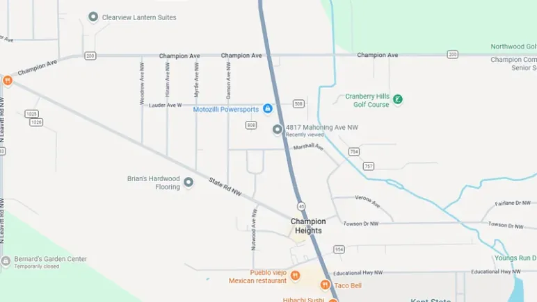 Map showing the location of Modern Dental Concepts at 4817 Mahoning Avenue NW, Warren, OH 44483